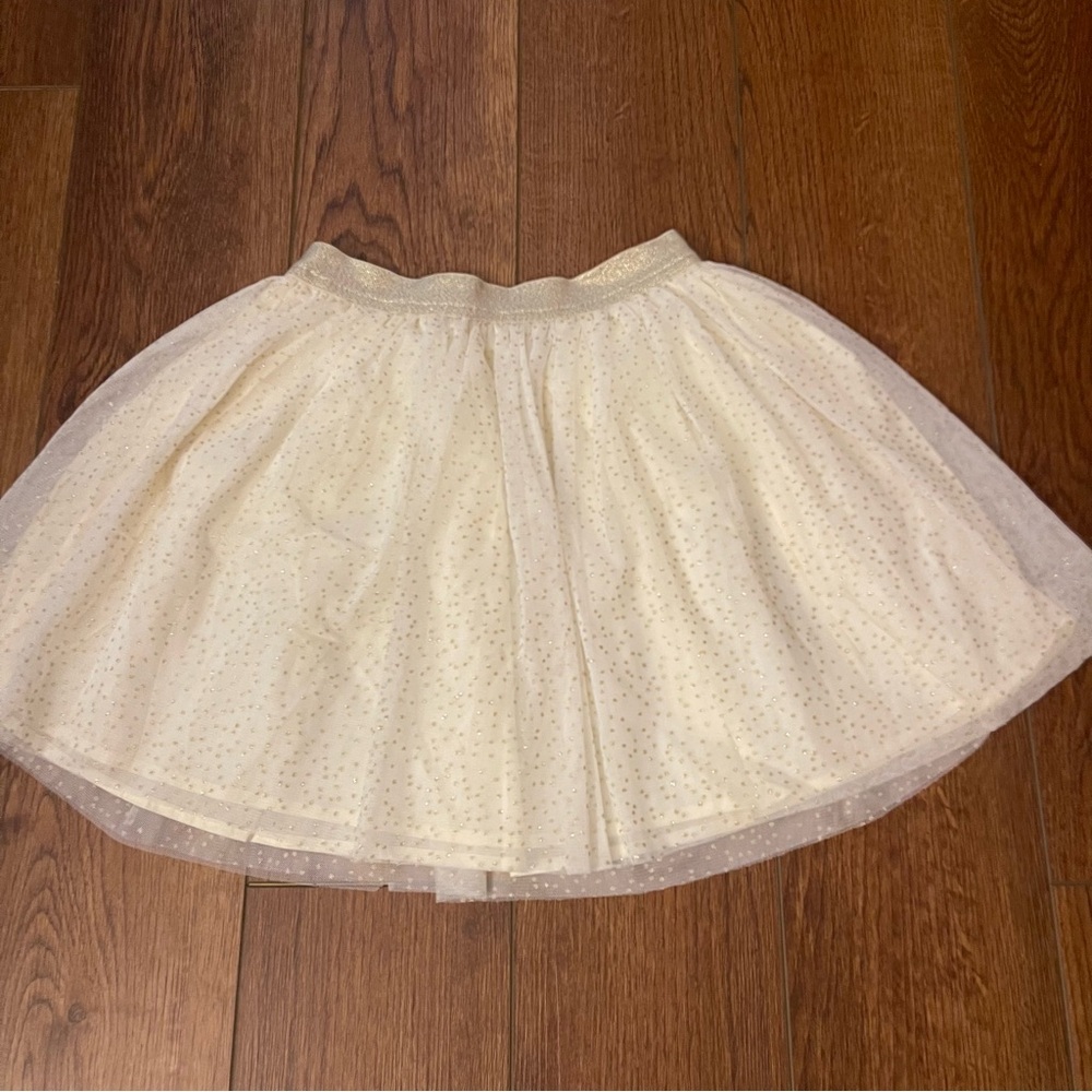 Gold dot and cream tulle skirt with elastic waistband